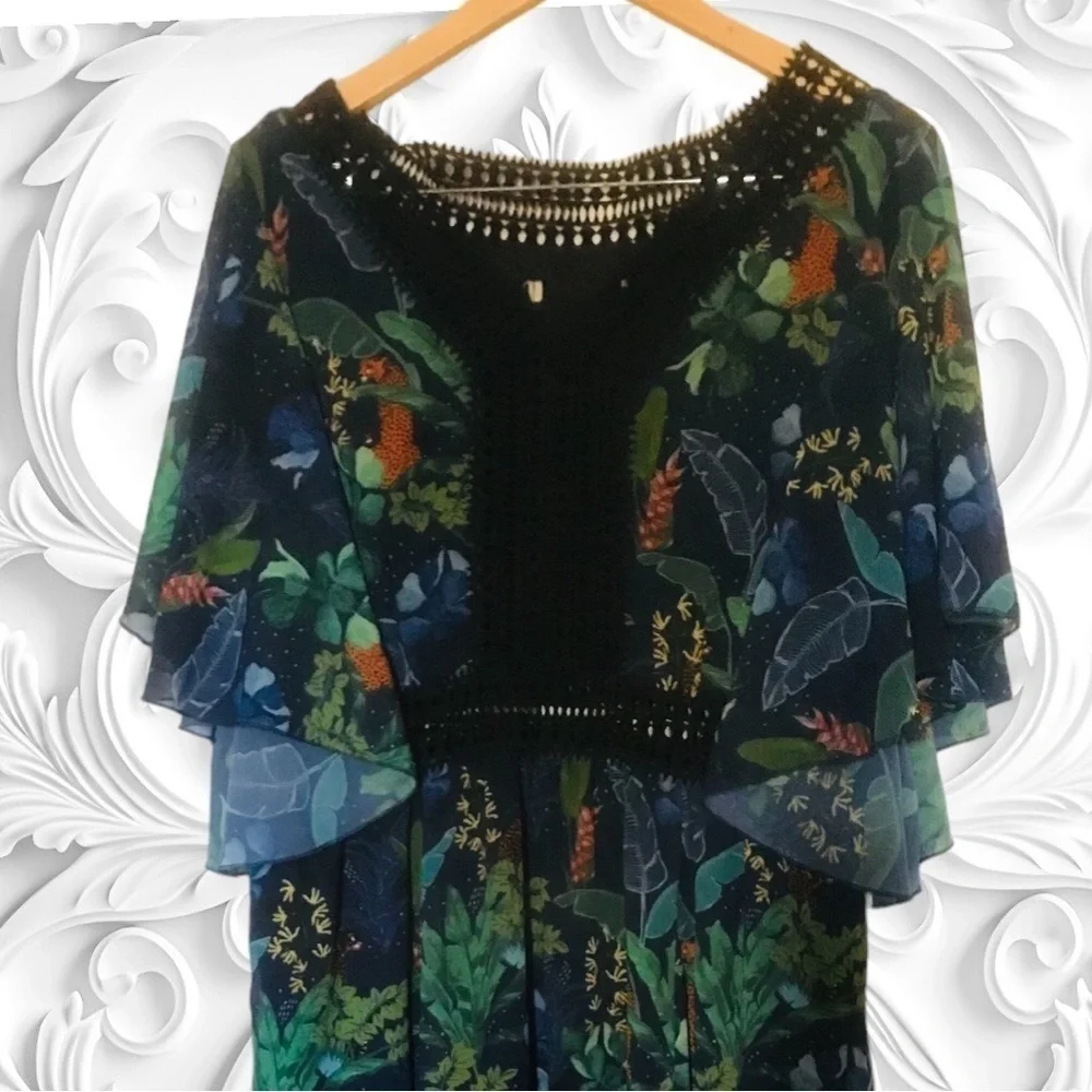 Vintage 1960’s Blue Jungle Tiger Maxi Dress - Picture 4 of 5